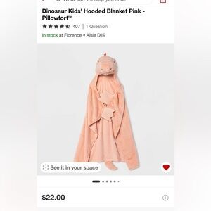 Pillowfort Peach Dinosaur Hooded Blanket